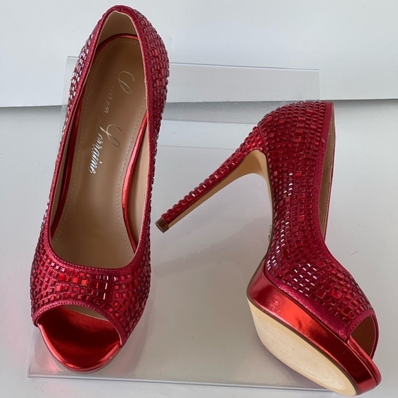 Lauren Lorraine Women's Red Platform Heels Rhinestone Prom Dress Heels, Sz 8.5M - Picture 7 of 14